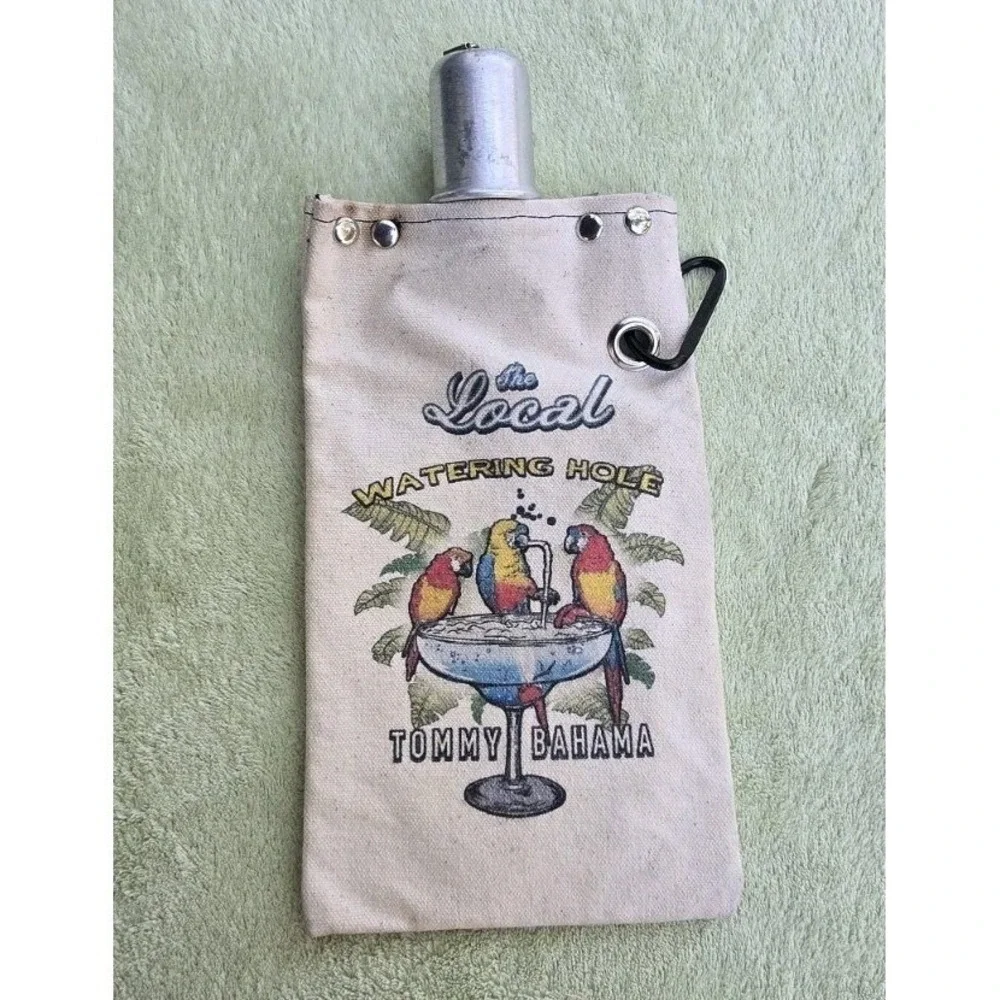 Tommy Bahama The Local Watering Hole Canvas Flask Toteable USA Cream Parrot